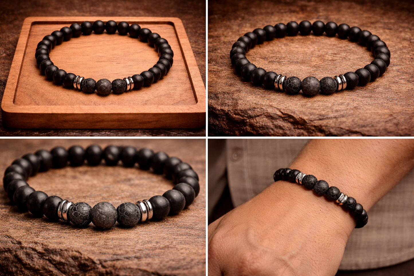 Onyx-Edelsteinarmband mit Akzentperlen - Klarheit & Stärke