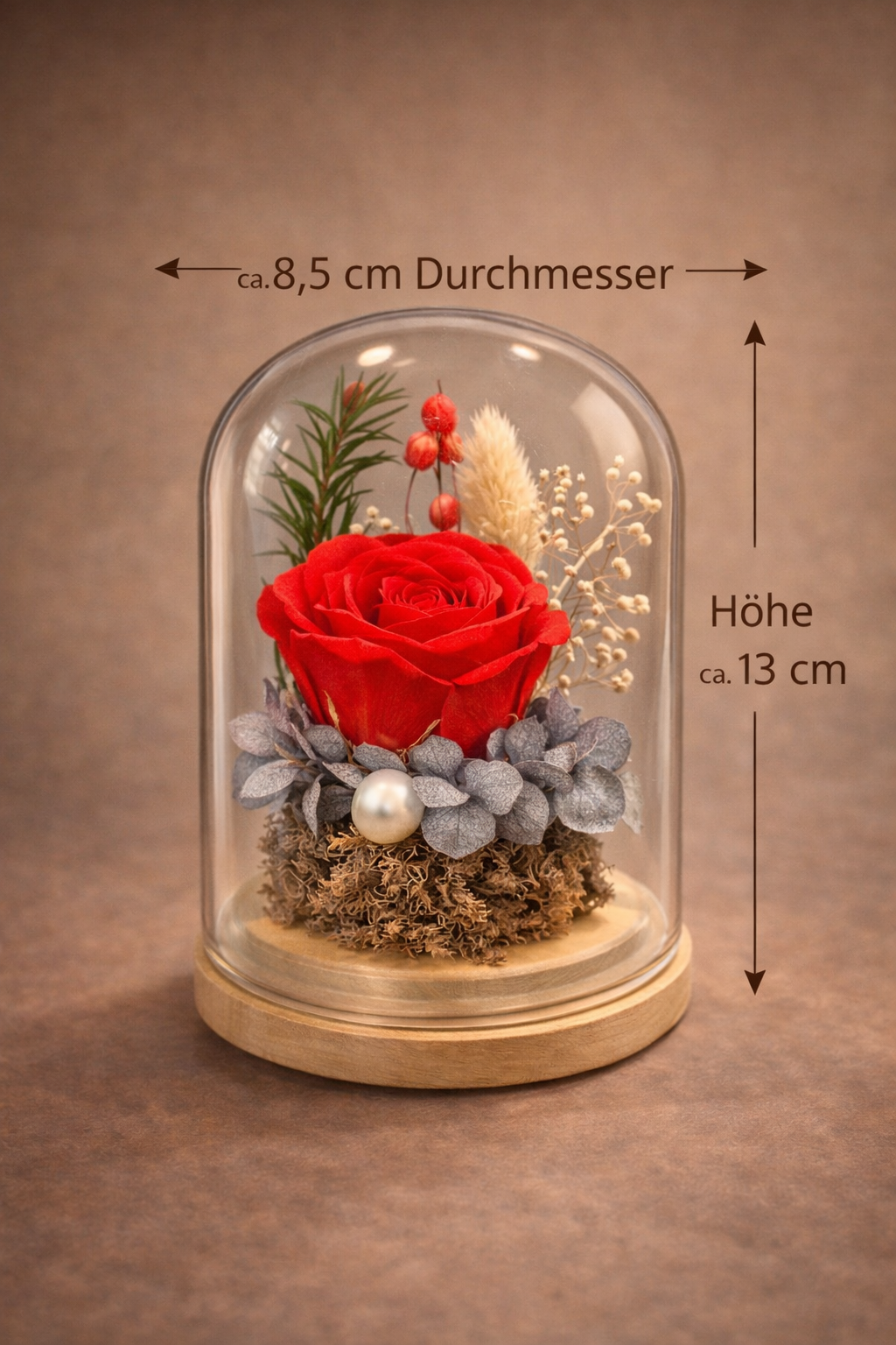 Ewige Rose im Glasdom - Rot - Handgefertigtes Geschenk