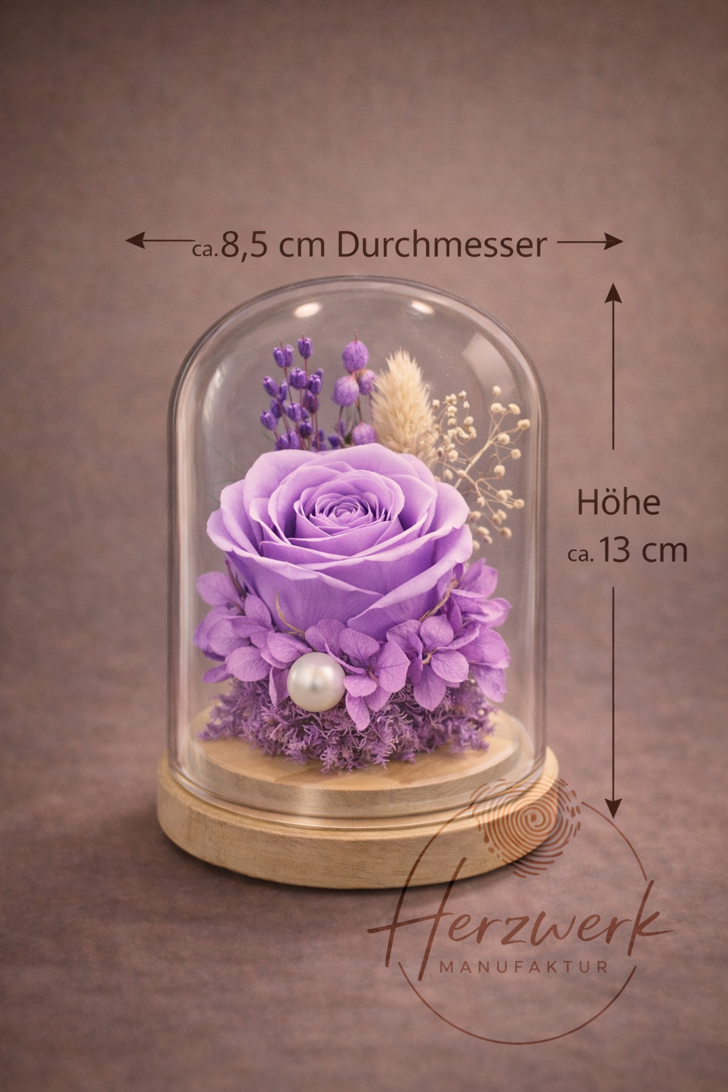 Ewige Rose im Glasdom - Lila - Handgefertigtes Geschenk