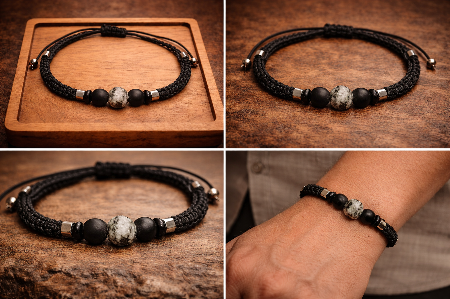 Handgeknüpftes Makrame-Armband mit Edelsteinperlen - Kraftvoll & Modern