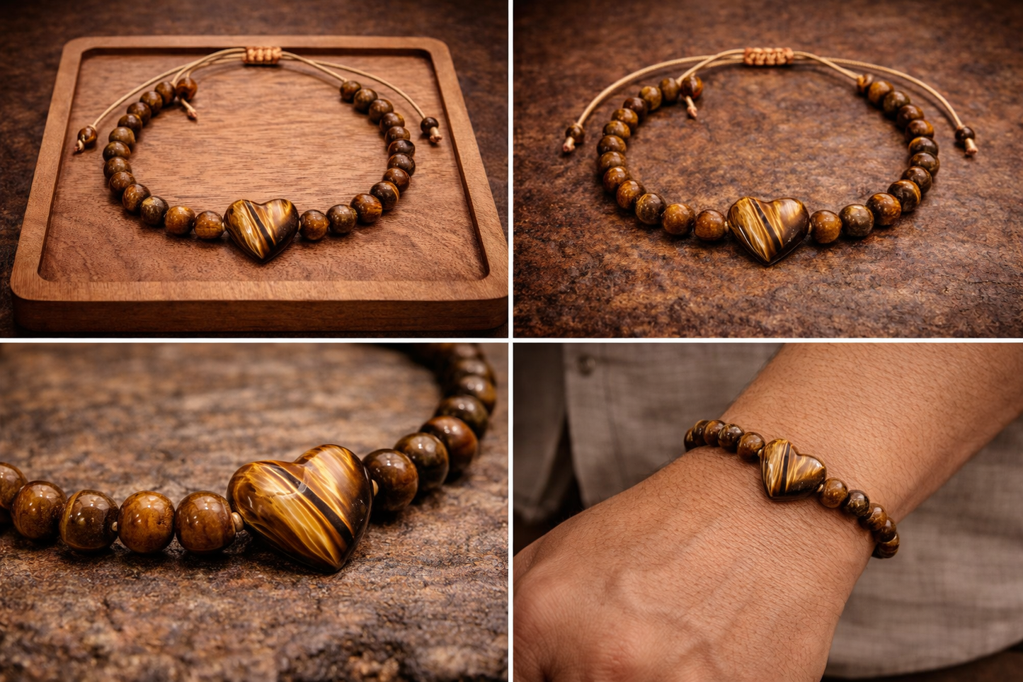 Tigerauge-Edelstein-Armband mit Herz - Stärke & Schutz