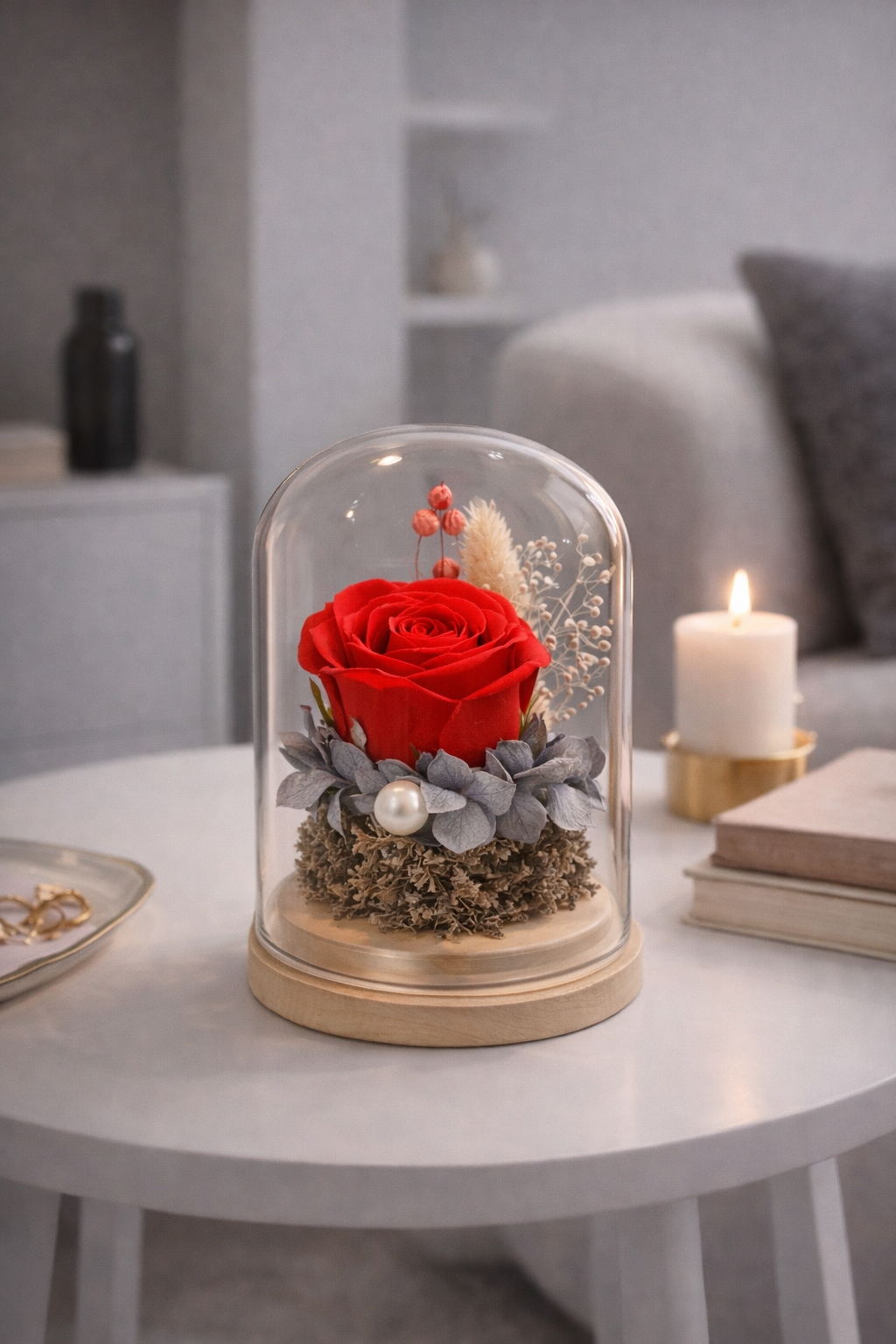Ewige Rose im Glasdom - Rot - Handgefertigtes Geschenk