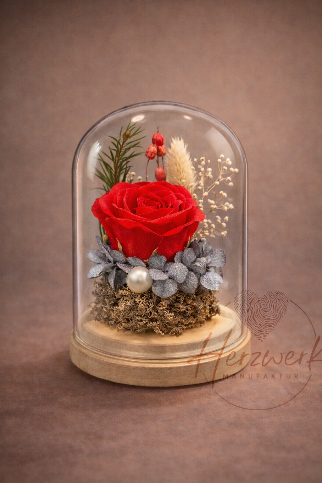 Ewige Rose im Glasdom - Rot - Handgefertigtes Geschenk
