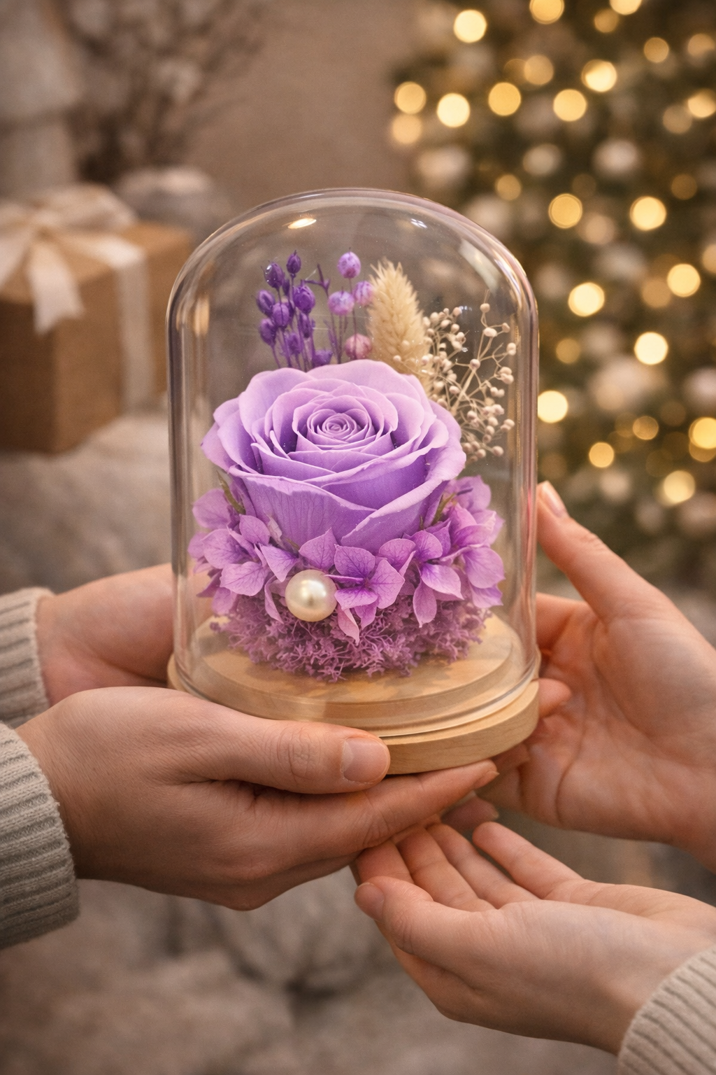 Ewige Rose im Glasdom - Lila - Handgefertigtes Geschenk