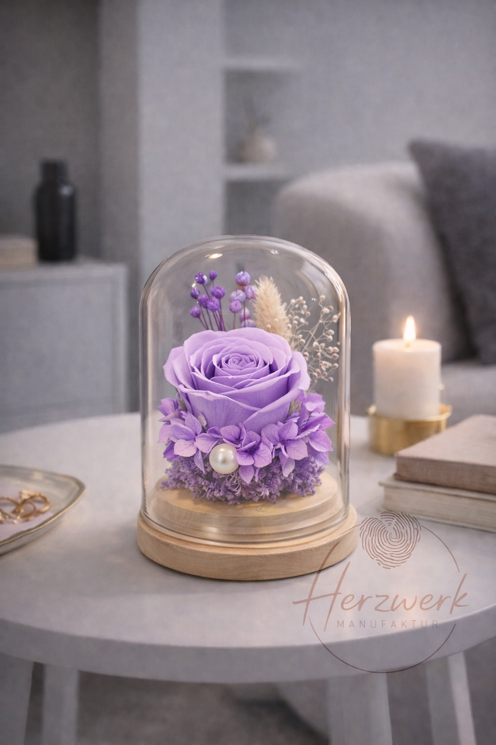 Ewige Rose im Glasdom - Lila - Handgefertigtes Geschenk