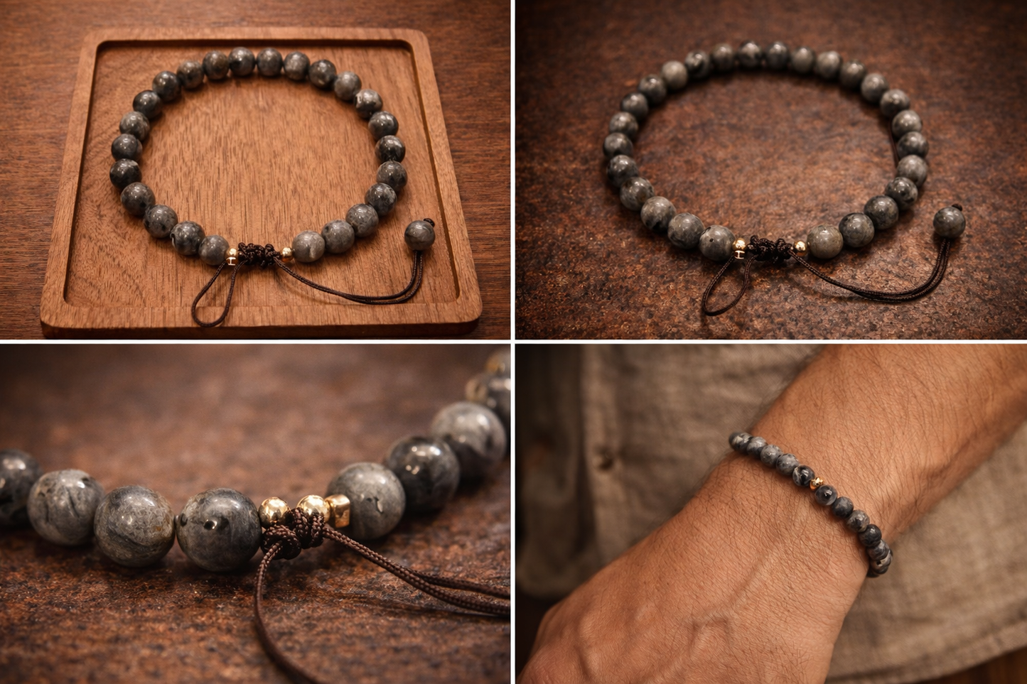 Handgeknüptes Edelsteinarmband mit verstellbarem Zugverschluss
