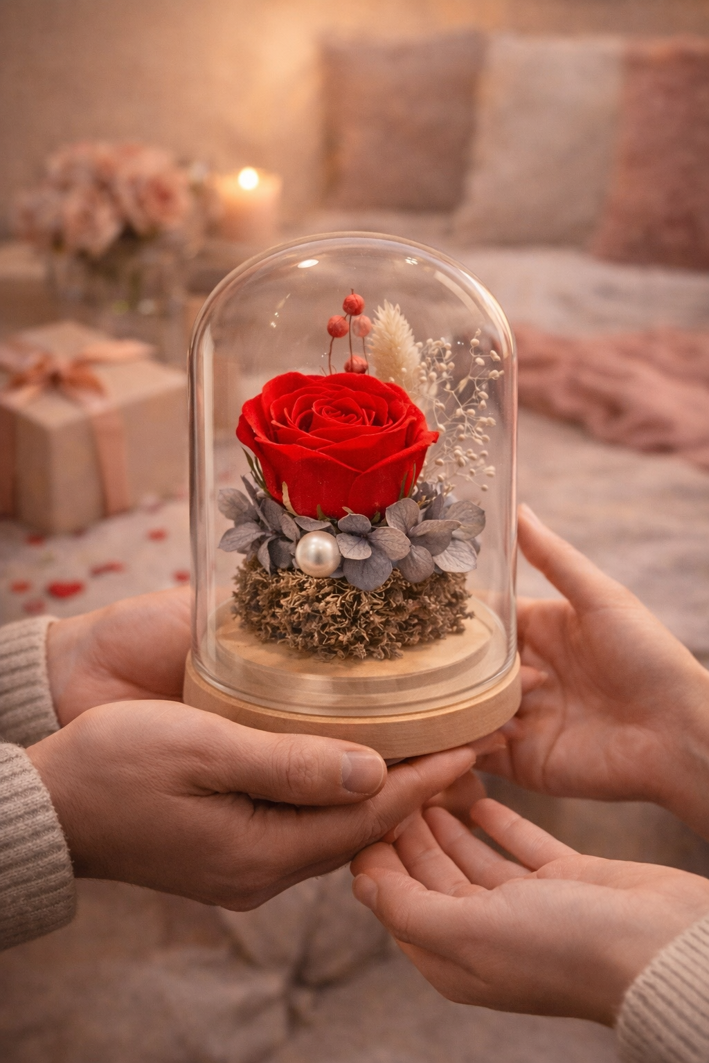 Ewige Rose im Glasdom - Rot - Handgefertigtes Geschenk