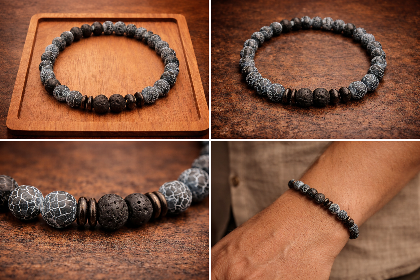 Naturstein-Armband aus Crackle-Achat & Lavastein - zeitlos kraftvoll, handgefertigt