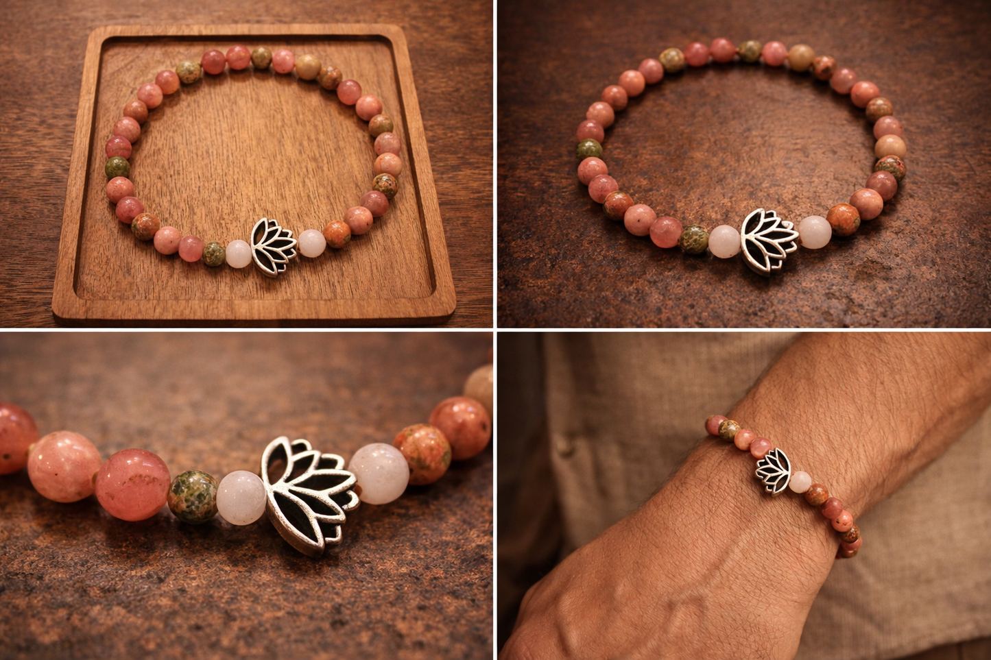 Edelsteinarmband mit Lotusblume - Harmonie & Weiblichkeit